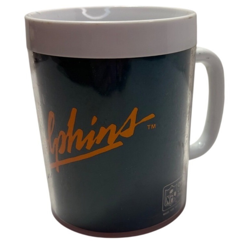 Miami Dolphins NFL Plastic Insulated Coffee Mug Helmet Logo Aqua Vintage